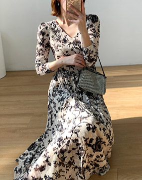 [수입] 마를렌 자가드 레이시 드레스