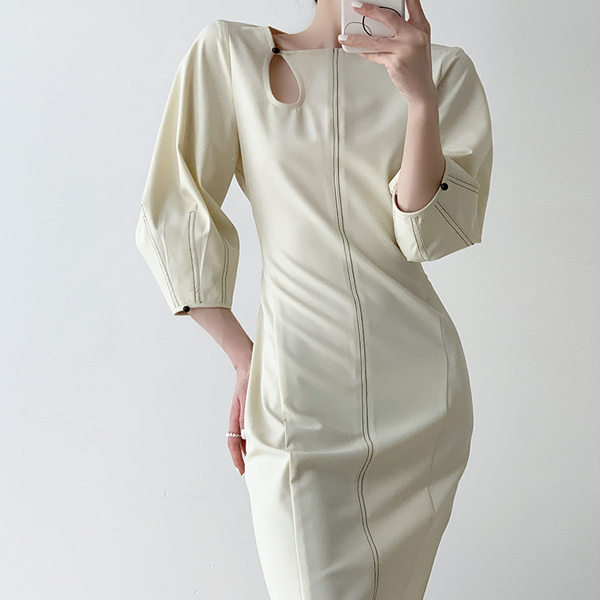 [수입] 메딜 드롭 슬릿 미디 드레스