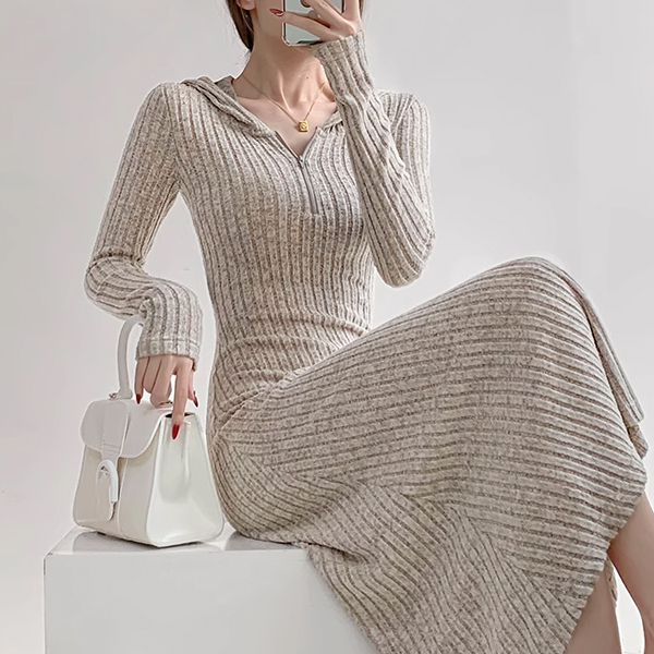 [수입] 젤르 후드 니트 드레스
