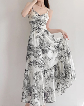 [수입] 엘론 패턴 서스펜더 드레스