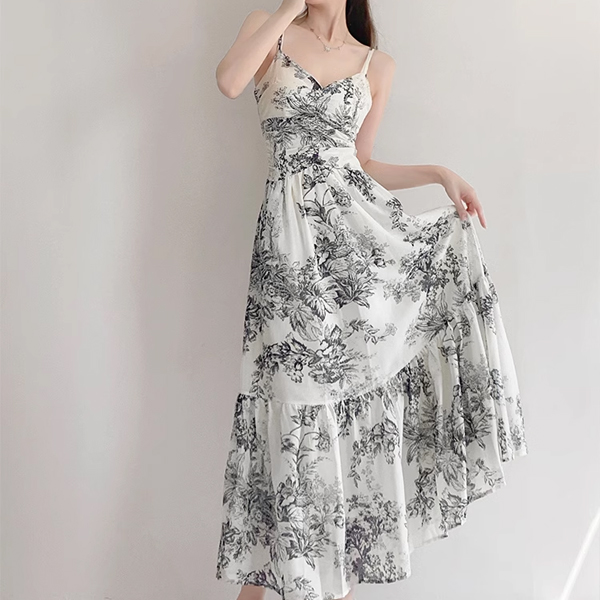 [수입] 엘론 패턴 서스펜더 드레스