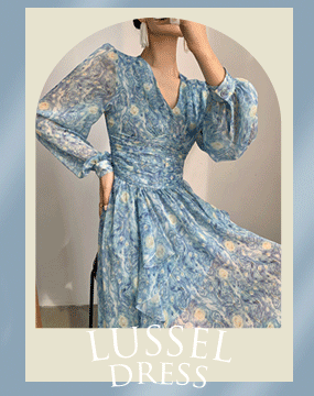 [수입] 루셀 브이넥 패턴 드레스